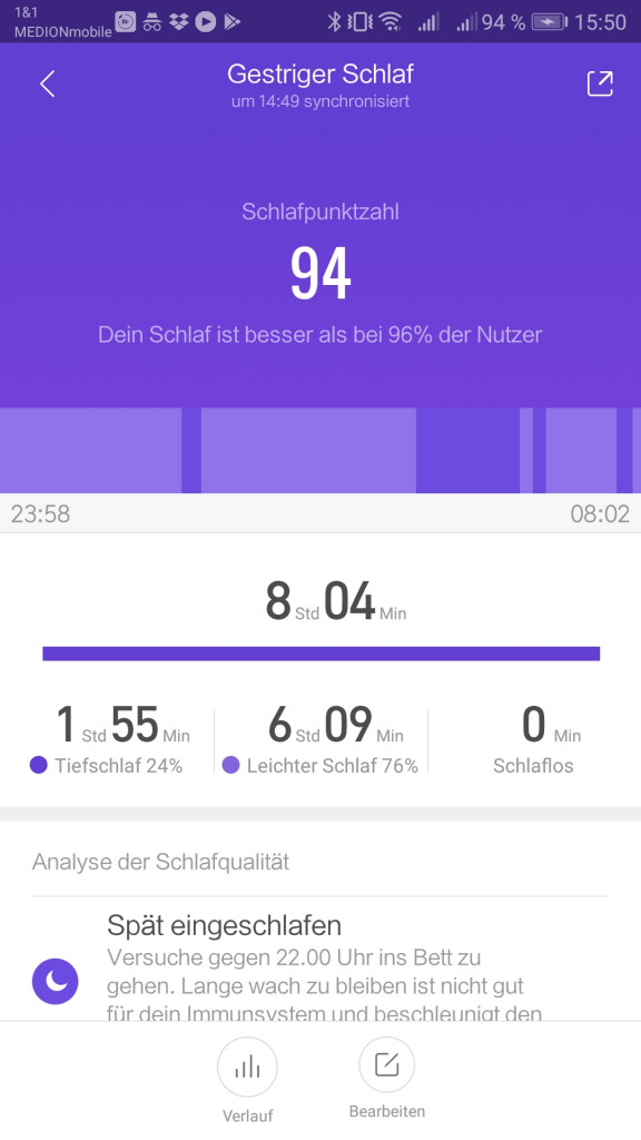 Mi Fit App Schlafanalyse